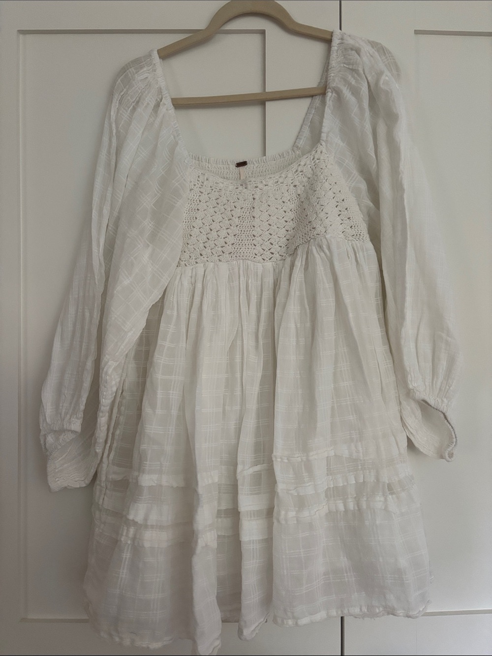 Free People White Cotton Smocked Bodice Dress